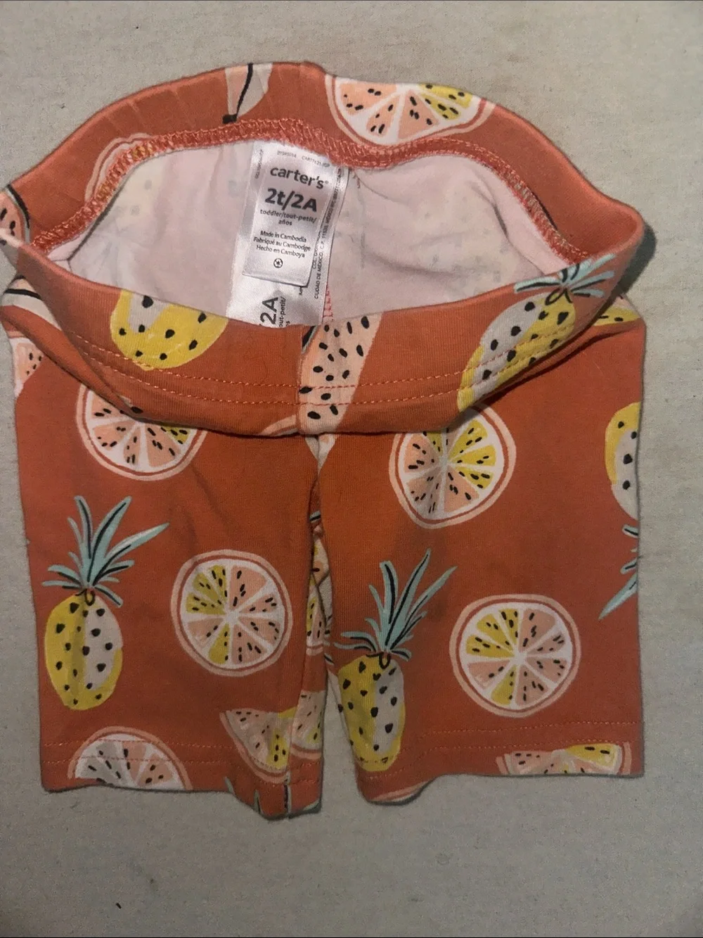 Girls' Size 2T Orange Fruit-Print Bike Shorts